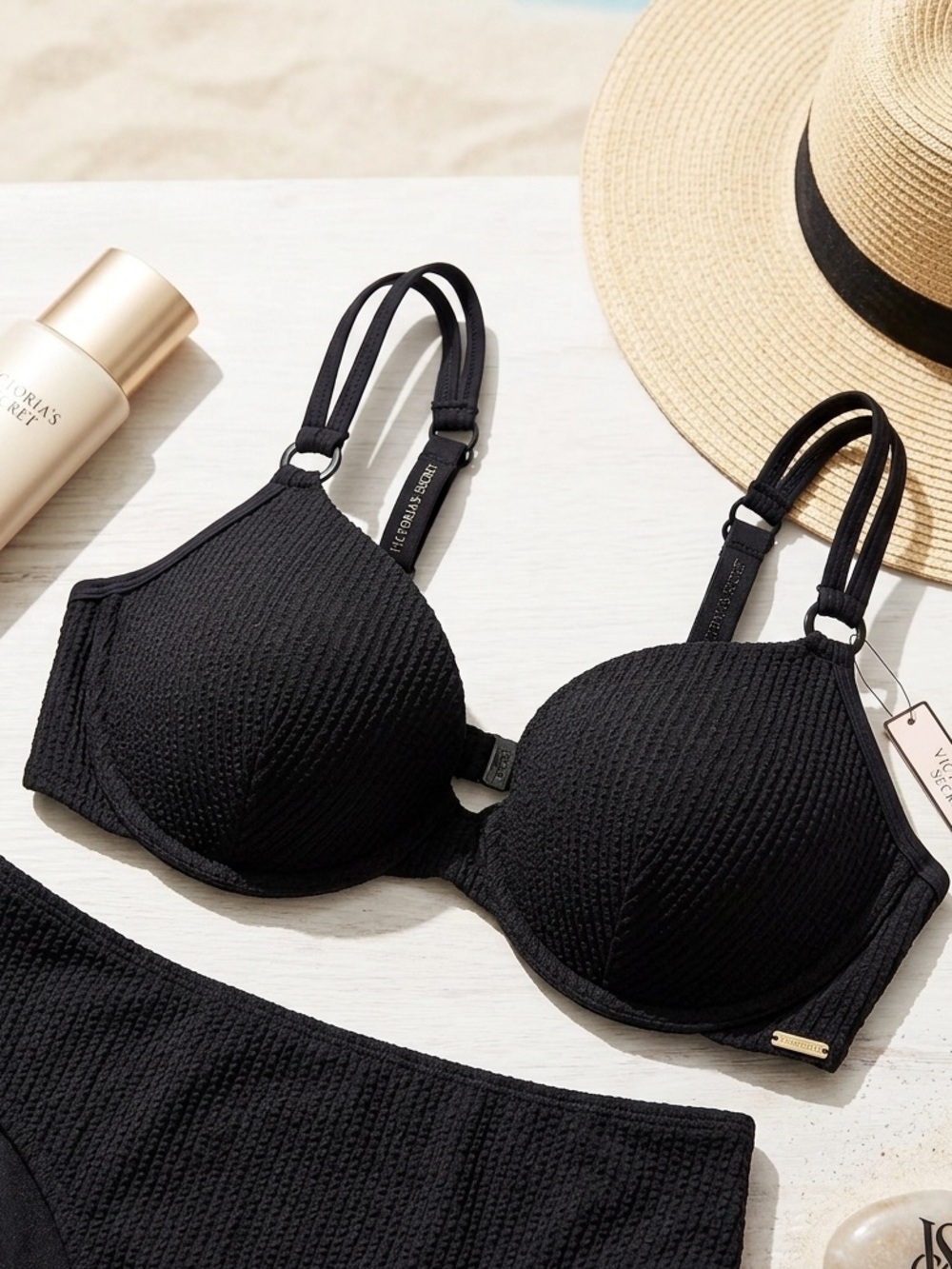 PINK Victoria's Secret Black Textured Bikini Top